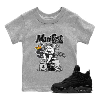 Sneaker match tees – Sneaker Tees To Match Air Jordan 4 Black Cat Shoes – Manifest Money Kids T-Shirt Heather Grey 1