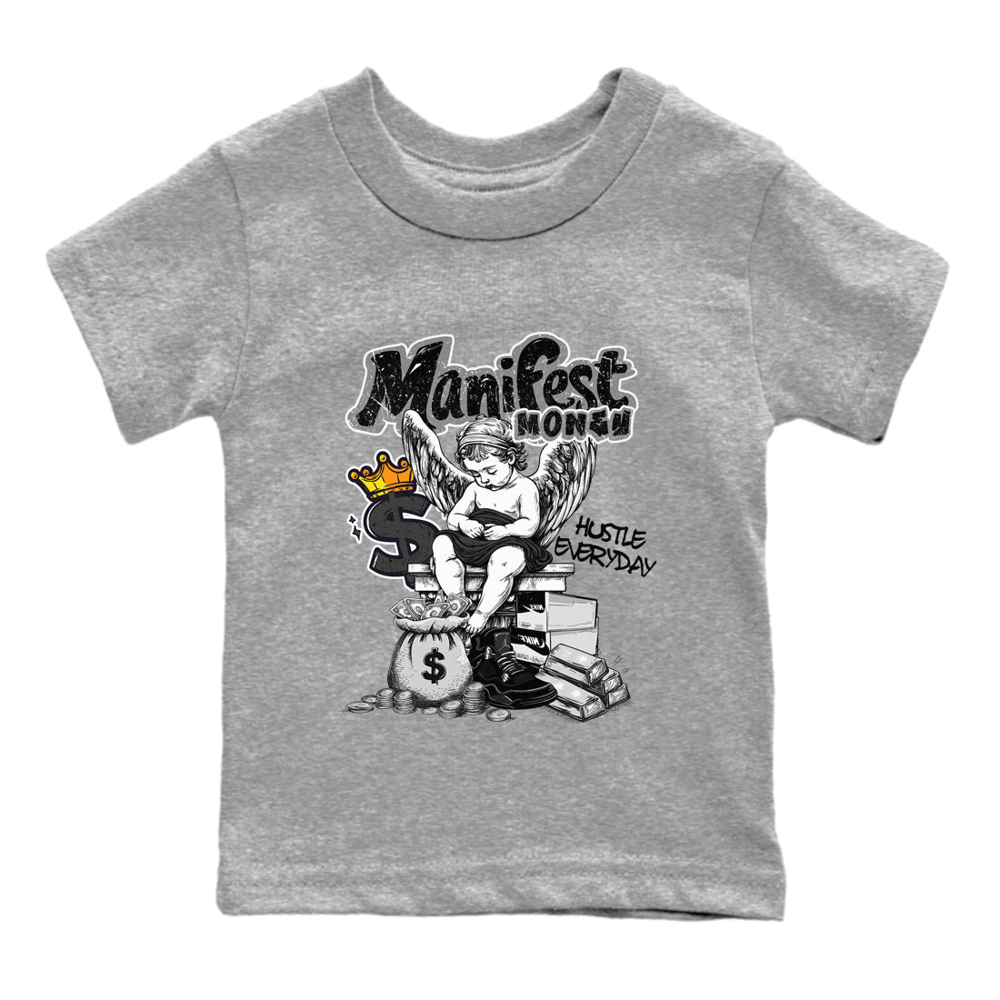 Sneaker match tees – Sneaker Tees To Match Air Jordan 4 Black Cat Shoes – Manifest Money Kids T-Shirt Heather Grey 2