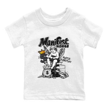 Sneaker match tees – Sneaker Tees To Match Air Jordan 4 Black Cat Shoes – Manifest Money Kids T-Shirt White 2
