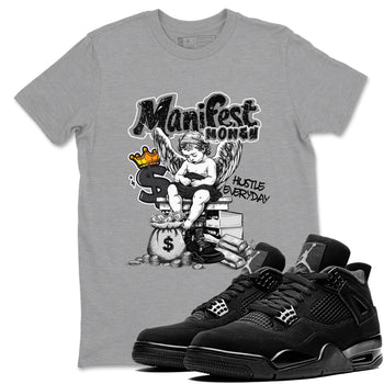 Sneaker match tees – Sneaker Tees To Match Air Jordan 4 Black Cat Shoes – Manifest Money Tee Heather Grey 1
