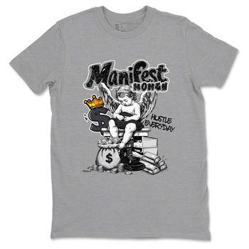 Sneaker match tees – Sneaker Tees To Match Air Jordan 4 Black Cat Shoes – Manifest Money Tee Heather Grey 2