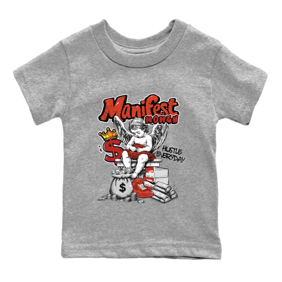 4s Brick By Brick shirts to match jordans Manifest Money best t shirts to wear with jordans Nigel Sylvester x Air Jordan 4 Brick by Brick match shoes to clothes SNRT Sneaker Tees Youth Baby Heather Grey 2 tee