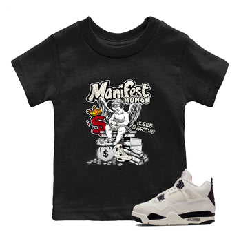 Sneaker match tees – Sneaker Tees To Match Air Jordan 4 Flight Club Shoes – Manifest Money Kids T-Shirt Black 1