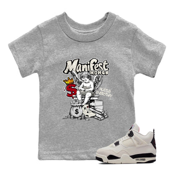 Sneaker match tees – Sneaker Tees To Match Air Jordan 4 Flight Club Shoes – Manifest Money Kids T-Shirt Heather Grey 1