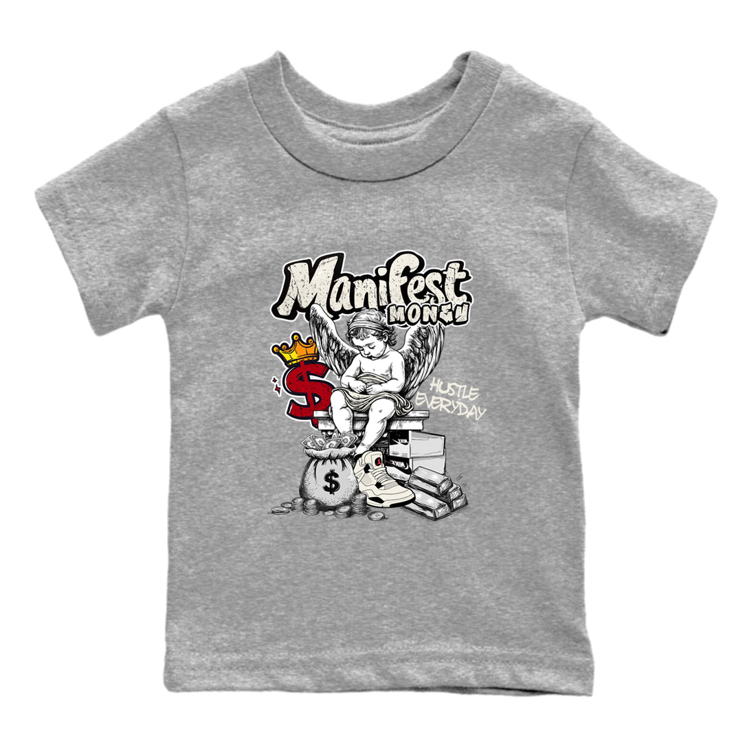 Sneaker match tees – Sneaker Tees To Match Air Jordan 4 Flight Club Shoes – Manifest Money Kids T-Shirt Heather Grey 2