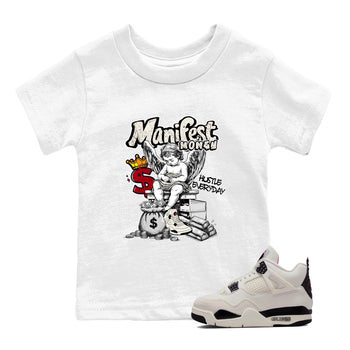 Sneaker match tees – Sneaker Tees To Match Air Jordan 4 Flight Club Shoes – Manifest Money Kids T-Shirt White 1