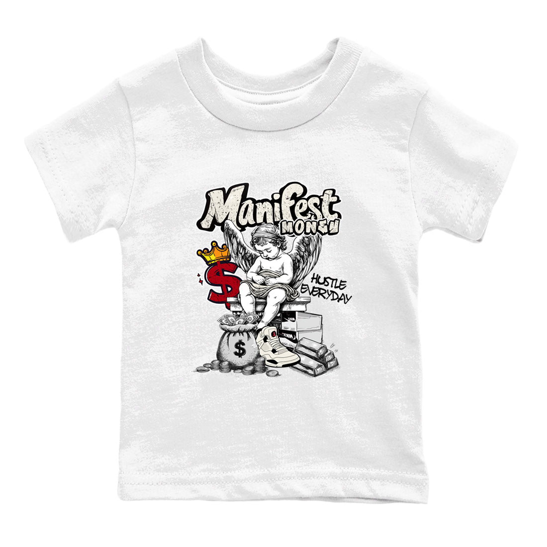 Sneaker match tees – Sneaker Tees To Match Air Jordan 4 Flight Club Shoes – Manifest Money Kids T-Shirt White 2