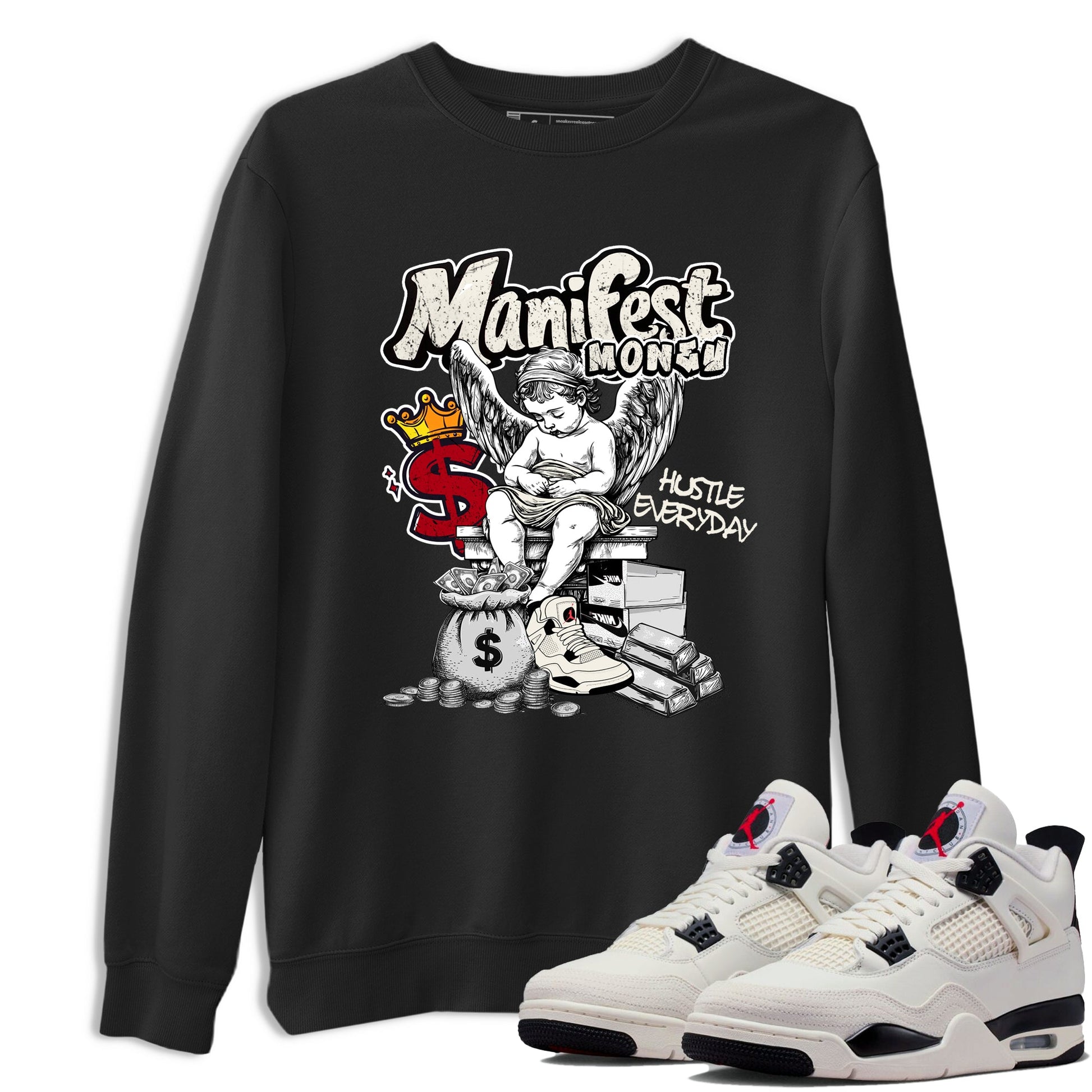 Sneaker match tees – Sneaker Tees To Match Air Jordan 4 Flight Club Shoes – Manifest Money Tee Black 1