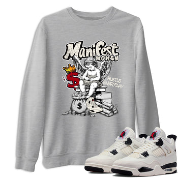 Sneaker match tees – Sneaker Tees To Match Air Jordan 4 Flight Club Shoes – Manifest Money Tee Heather Grey 1
