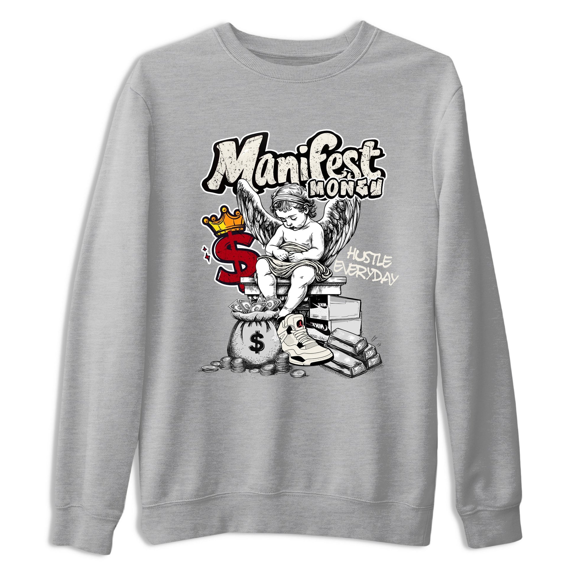 Sneaker match tees – Sneaker Tees To Match Air Jordan 4 Flight Club Shoes – Manifest Money Tee Heather Grey 2