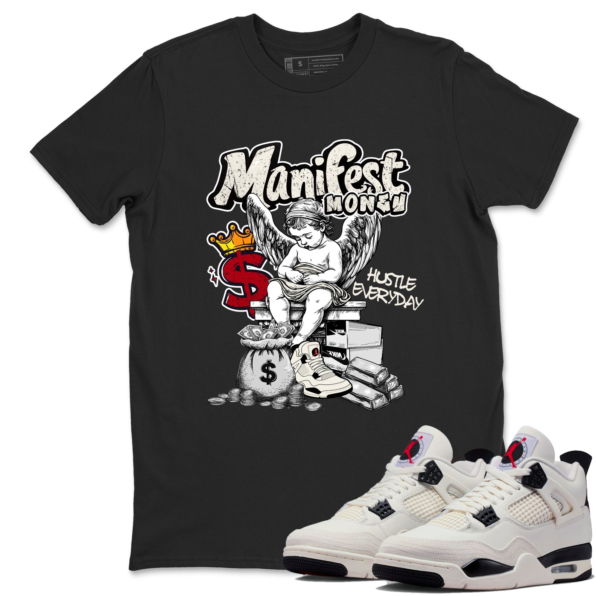 Sneaker match tees – Sneaker Tees To Match Air Jordan 4 Flight Club Shoes – Manifest Money Tee Black 1