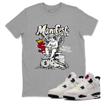 Sneaker match tees – Sneaker Tees To Match Air Jordan 4 Flight Club Shoes – Manifest Money Tee Heather Grey 1