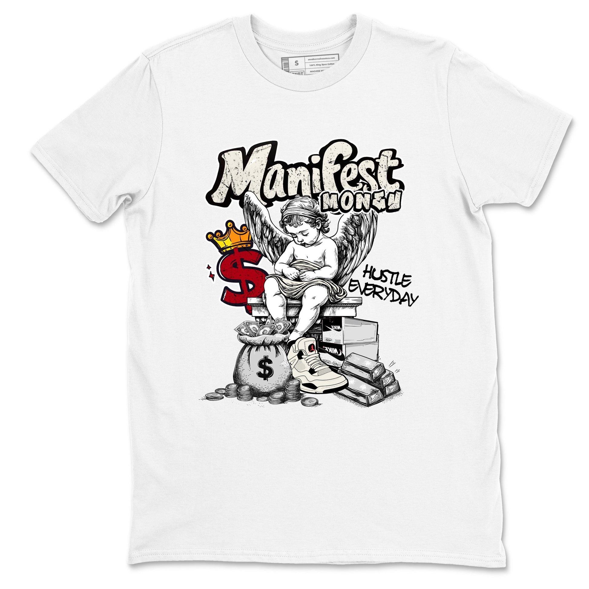 Sneaker match tees – Sneaker Tees To Match Air Jordan 4 Flight Club Shoes – Manifest Money Tee White 2