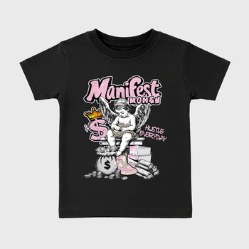 Sneaker match tees – Sneaker Tees To Match Air Jordan 4 Iced Carmine Shoes – Manifest Money Kids T-Shirt Black 2