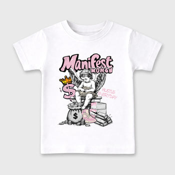 Sneaker match tees – Sneaker Tees To Match Air Jordan 4 Iced Carmine Shoes – Manifest Money Kids T-Shirt White 2