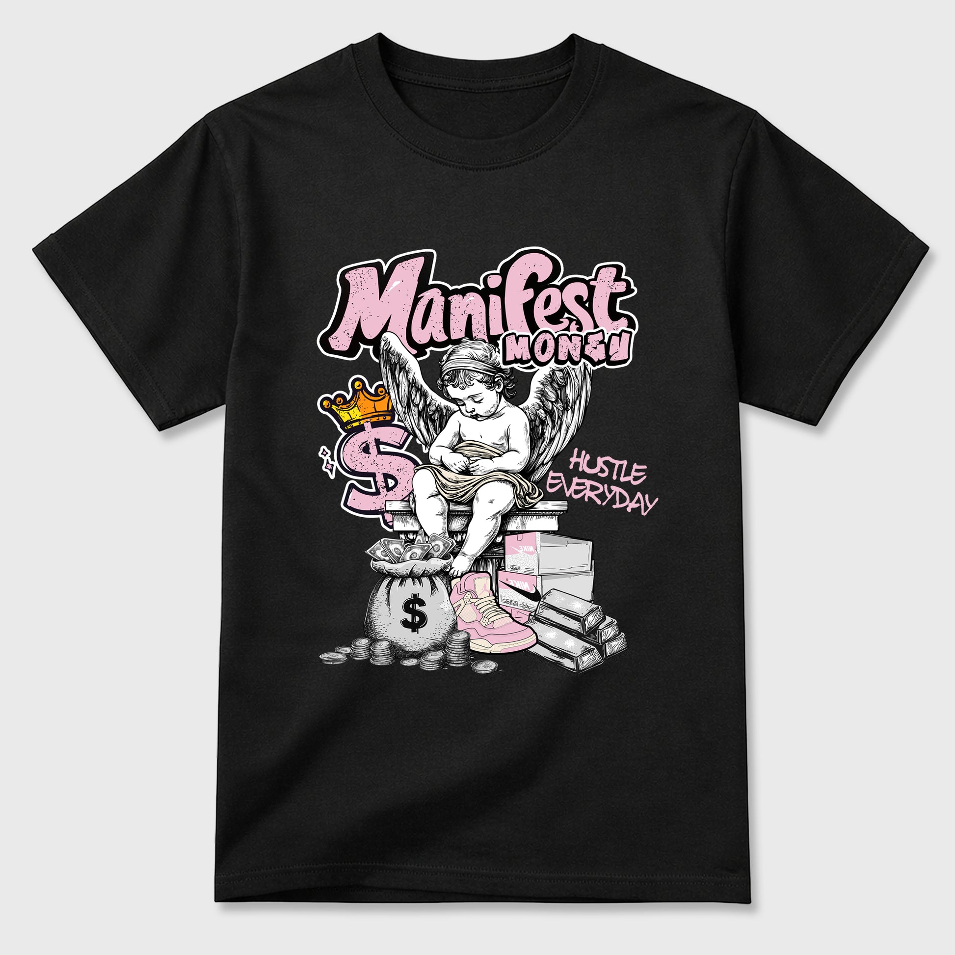 Sneaker match tees – Sneaker Tees To Match Air Jordan 4 Iced Carmine Shoes – Manifest Money Tee Black 2