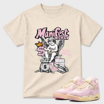 Sneaker match tees – Sneaker Tees To Match Air Jordan 4 Iced Carmine Shoes – Manifest Money Tee Natural 1