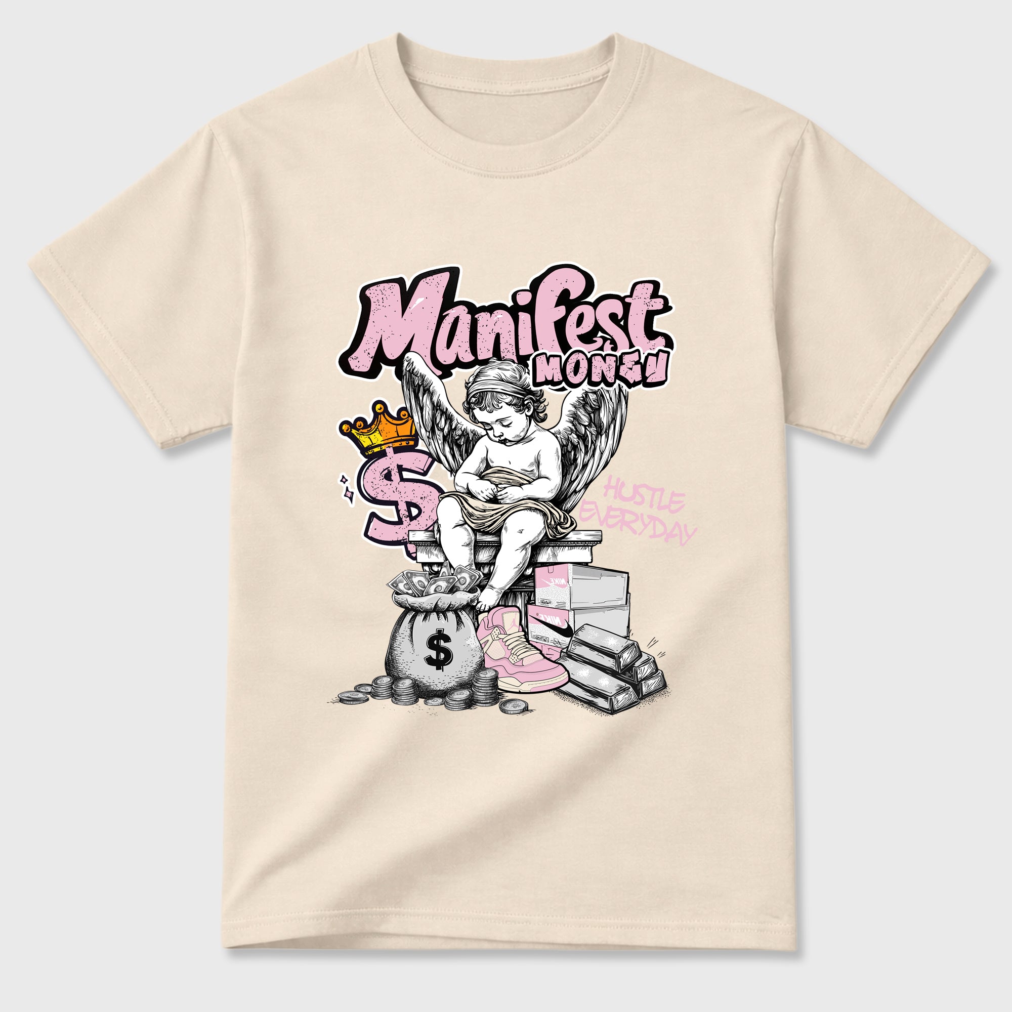 Sneaker match tees – Sneaker Tees To Match Air Jordan 4 Iced Carmine Shoes – Manifest Money Tee Natural 2