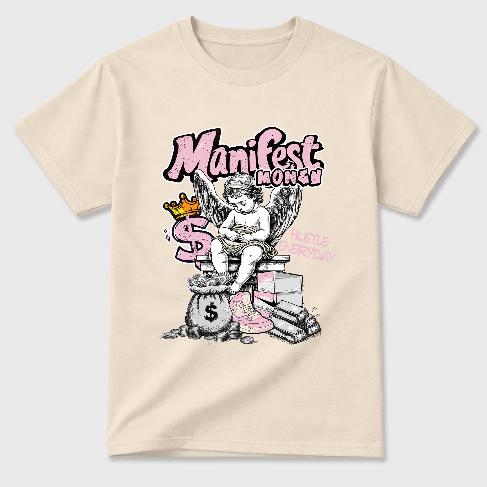 Sneaker match tees – Sneaker Tees To Match Air Jordan 4 Iced Carmine Shoes – Manifest Money Tee Natural 2