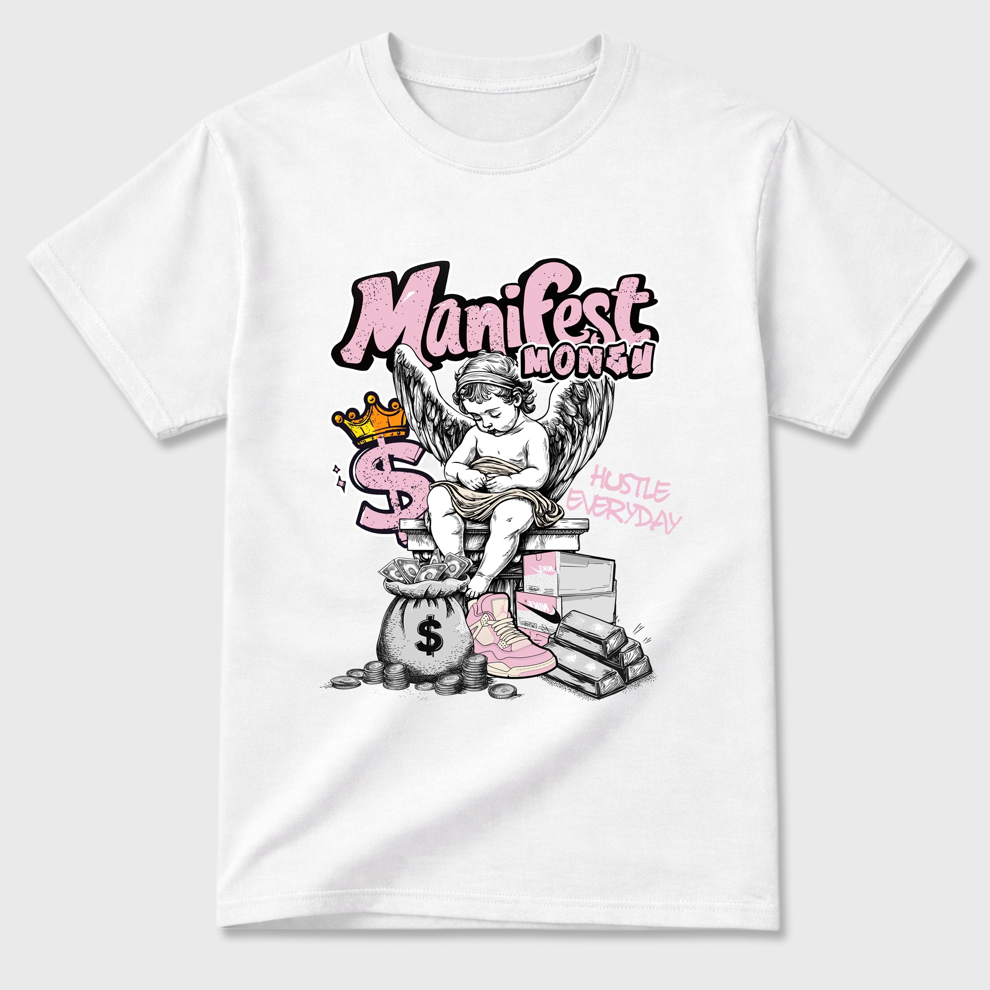Sneaker match tees – Sneaker Tees To Match Air Jordan 4 Iced Carmine Shoes – Manifest Money Tee White 2