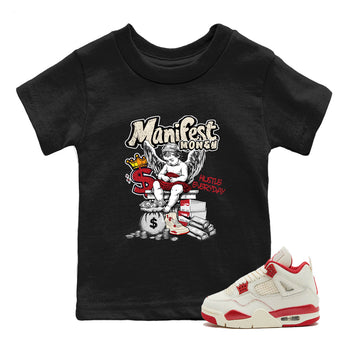 Sneaker match tees – Sneaker Tees To Match Air Jordan 4 Valentines Day Shoes – Manifest Money Kids T-Shirt Black 1