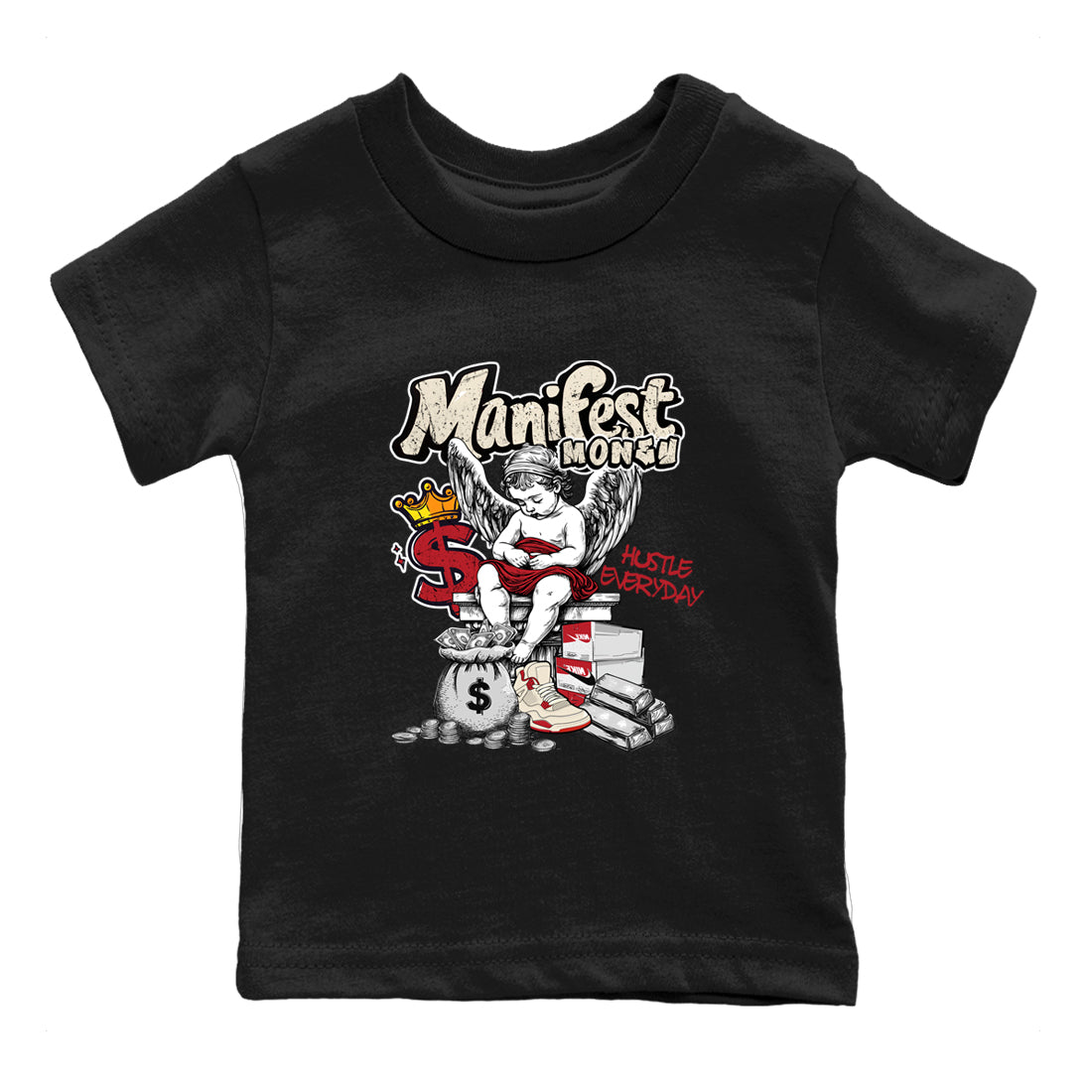 Sneaker match tees – Sneaker Tees To Match Air Jordan 4 Valentines Day Shoes – Manifest Money Kids T-Shirt Black 2