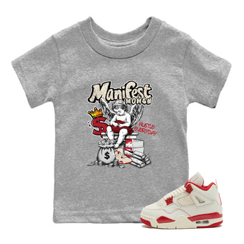 Sneaker match tees – Sneaker Tees To Match Air Jordan 4 Valentines Day Shoes – Manifest Money Kids T-Shirt Heather Grey 1
