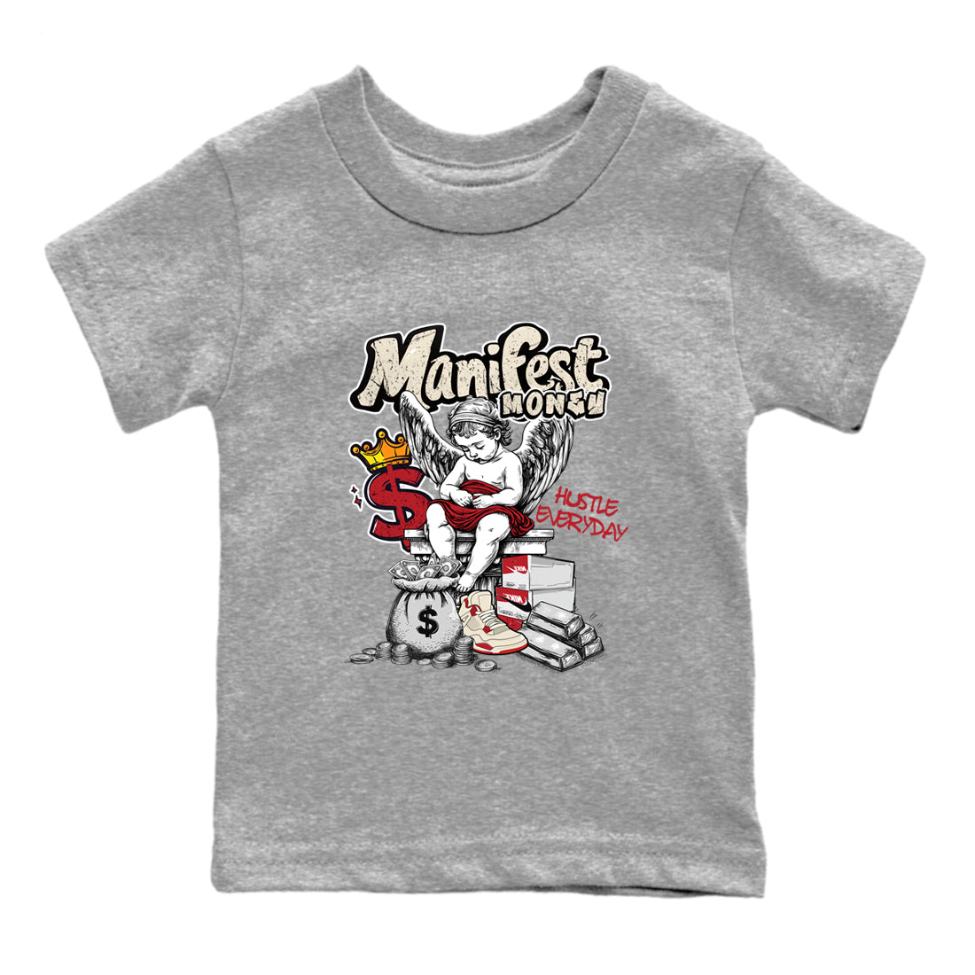Sneaker match tees – Sneaker Tees To Match Air Jordan 4 Valentines Day Shoes – Manifest Money Kids T-Shirt Heather Grey 2