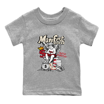 Sneaker match tees – Sneaker Tees To Match Air Jordan 4 Valentines Day Shoes – Manifest Money Kids T-Shirt Heather Grey 2