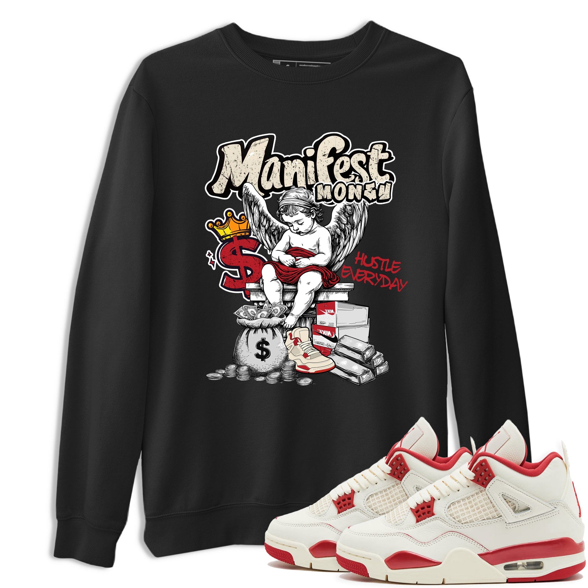 Sneaker match tees – Sneaker Tees To Match Air Jordan 4 Valentines Day Shoes – Manifest Money Tee Black 1