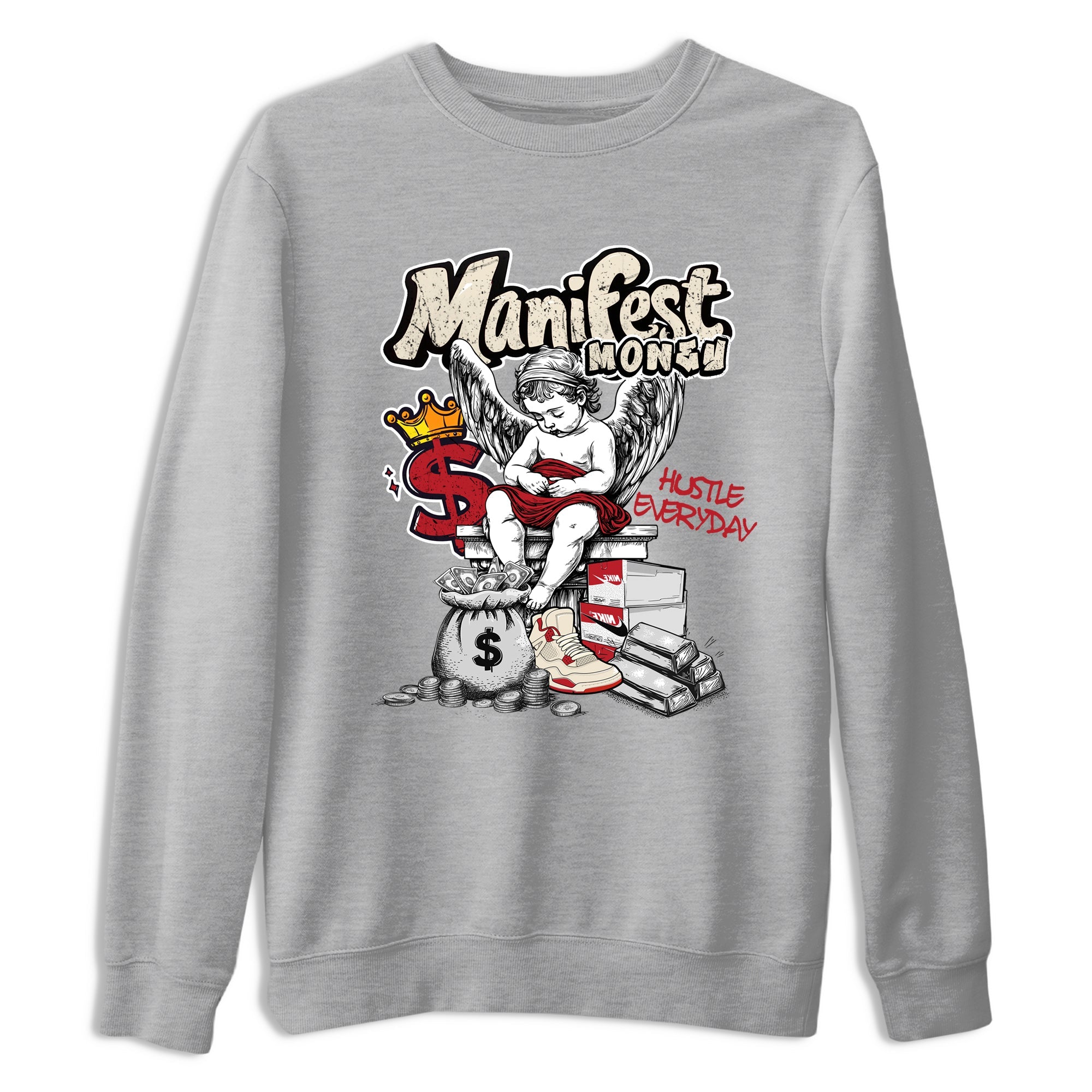 Sneaker match tees – Sneaker Tees To Match Air Jordan 4 Valentines Day Shoes – Manifest Money Tee Heather Grey 2