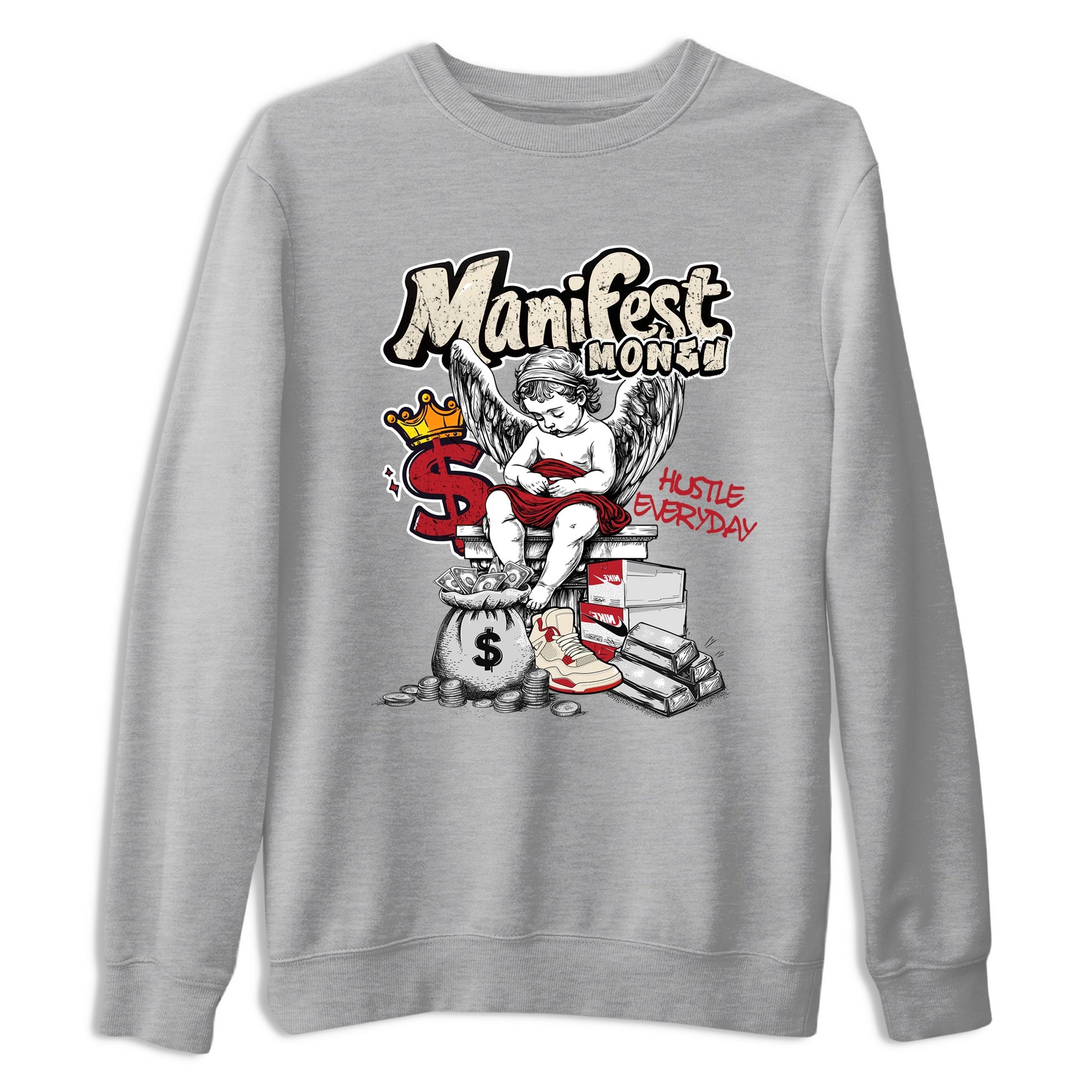 Sneaker match tees – Sneaker Tees To Match Air Jordan 4 Valentines Day Shoes – Manifest Money Tee Heather Grey 2