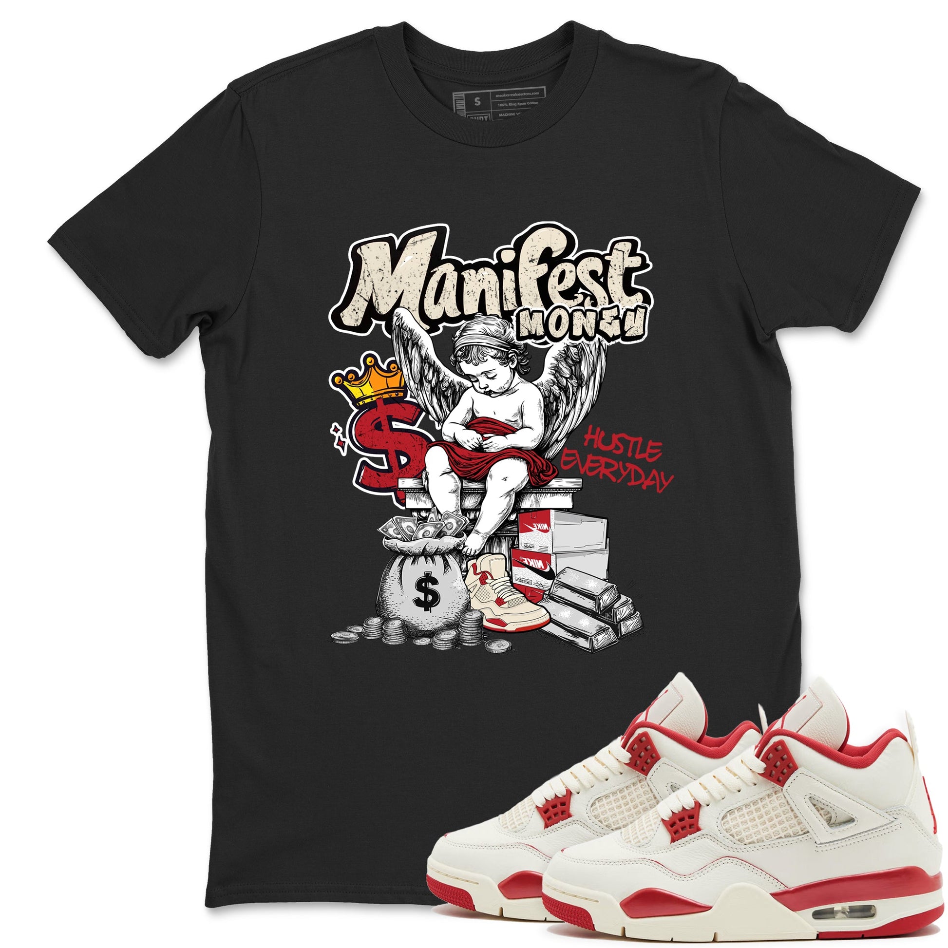 Sneaker match tees – Sneaker Tees To Match Air Jordan 4 Valentines Day Shoes – Manifest Money Tee Black 1