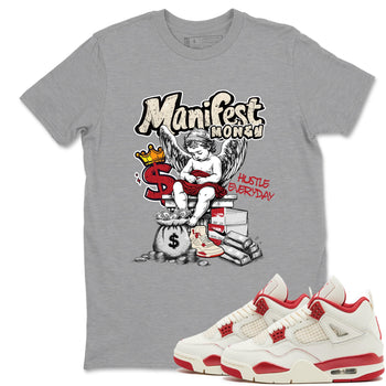 Sneaker match tees – Sneaker Tees To Match Air Jordan 4 Valentines Day Shoes – Manifest Money Tee Heather Grey 1