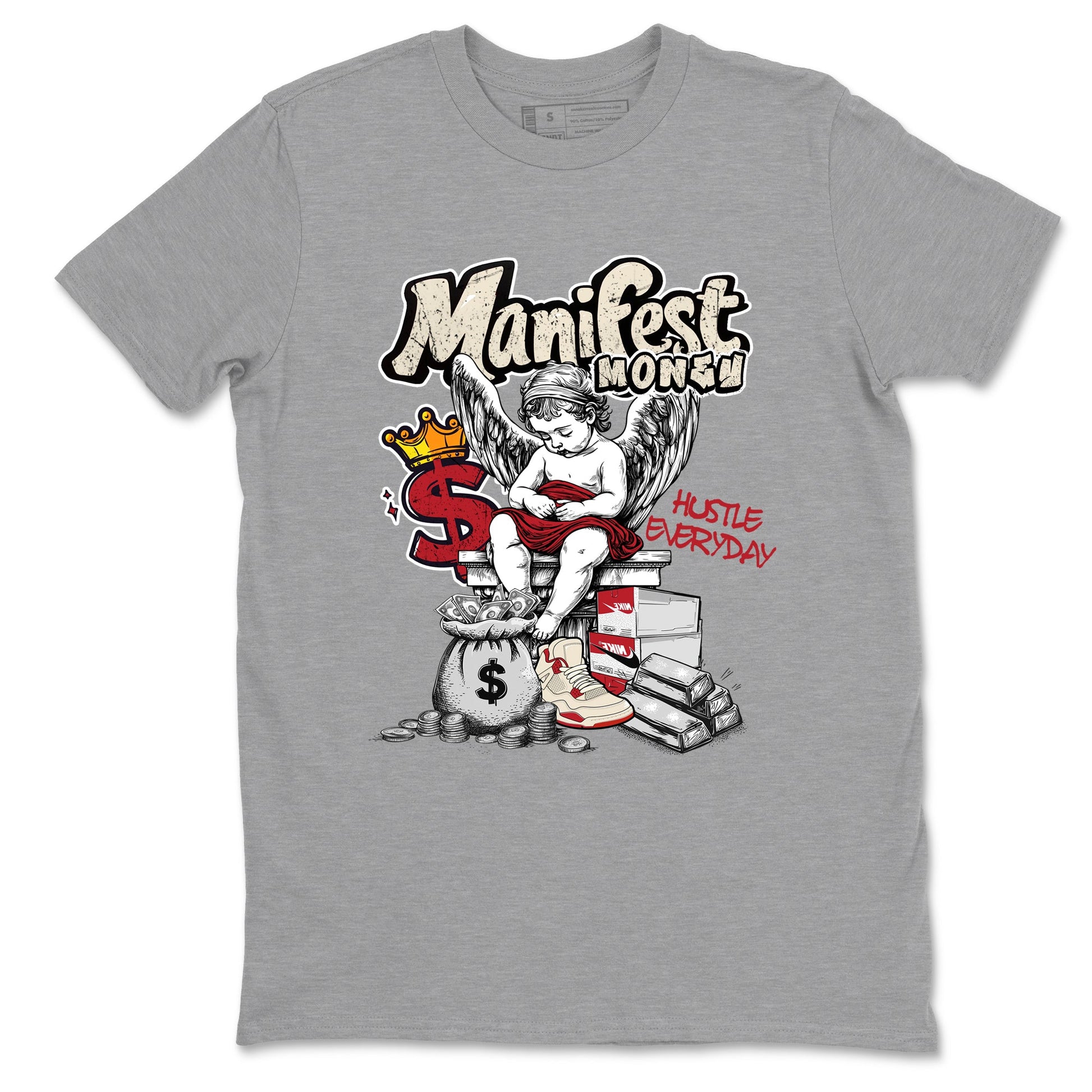 Sneaker match tees – Sneaker Tees To Match Air Jordan 4 Valentines Day Shoes – Manifest Money Tee Heather Grey 2