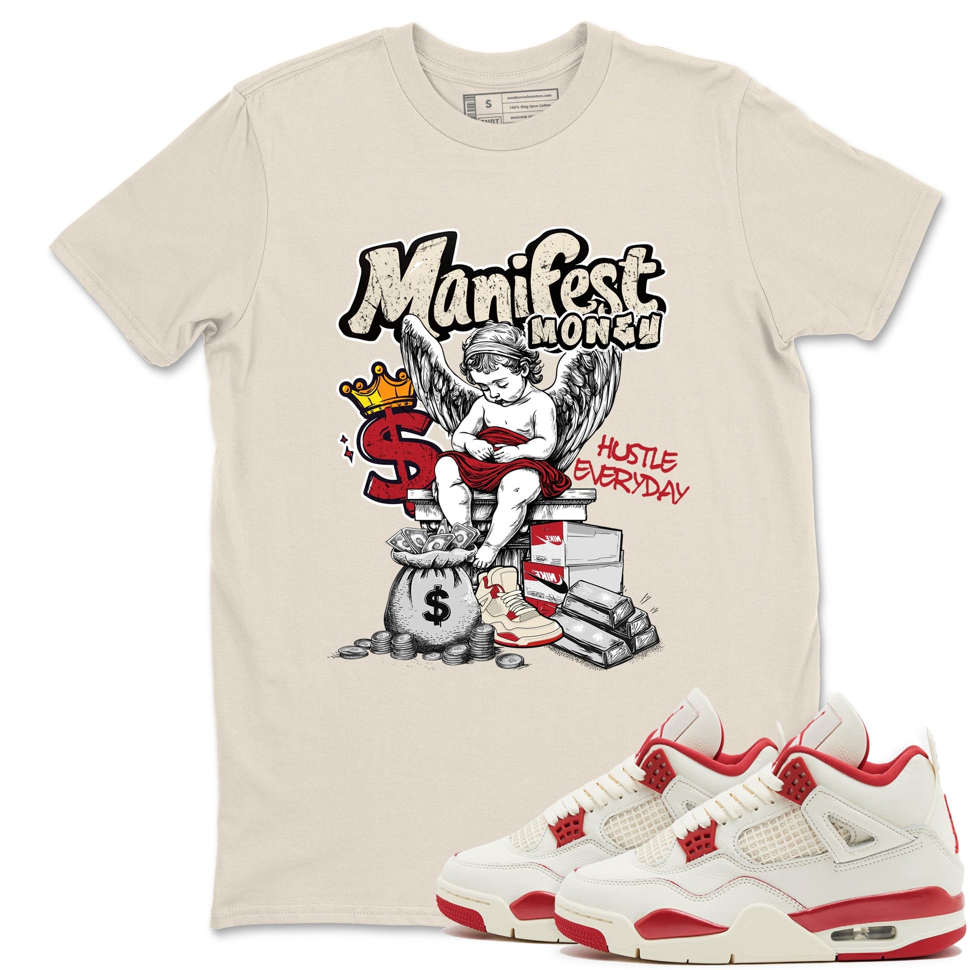 Sneaker match tees – Sneaker Tees To Match Air Jordan 4 Valentines Day Shoes – Manifest Money Tee Natural 1