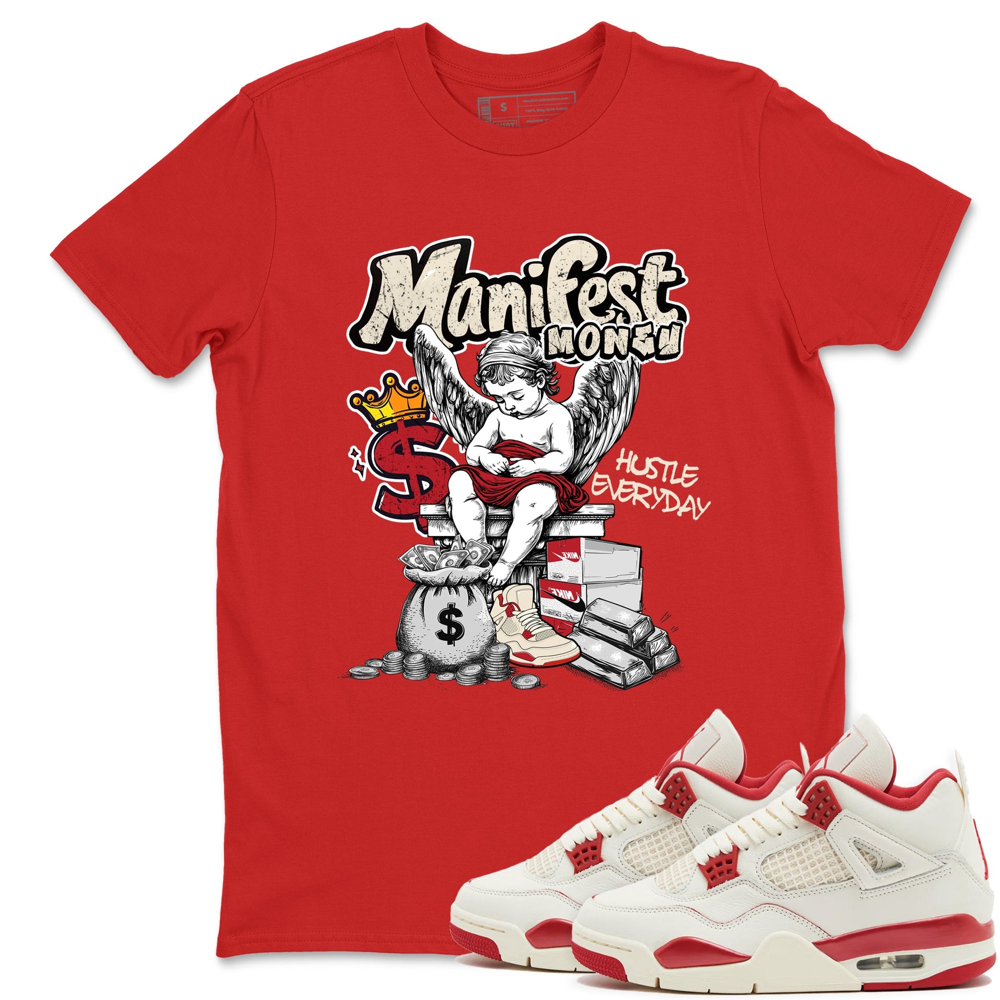 Sneaker match tees – Sneaker Tees To Match Air Jordan 4 Valentines Day Shoes – Manifest Money Tee Red 1
