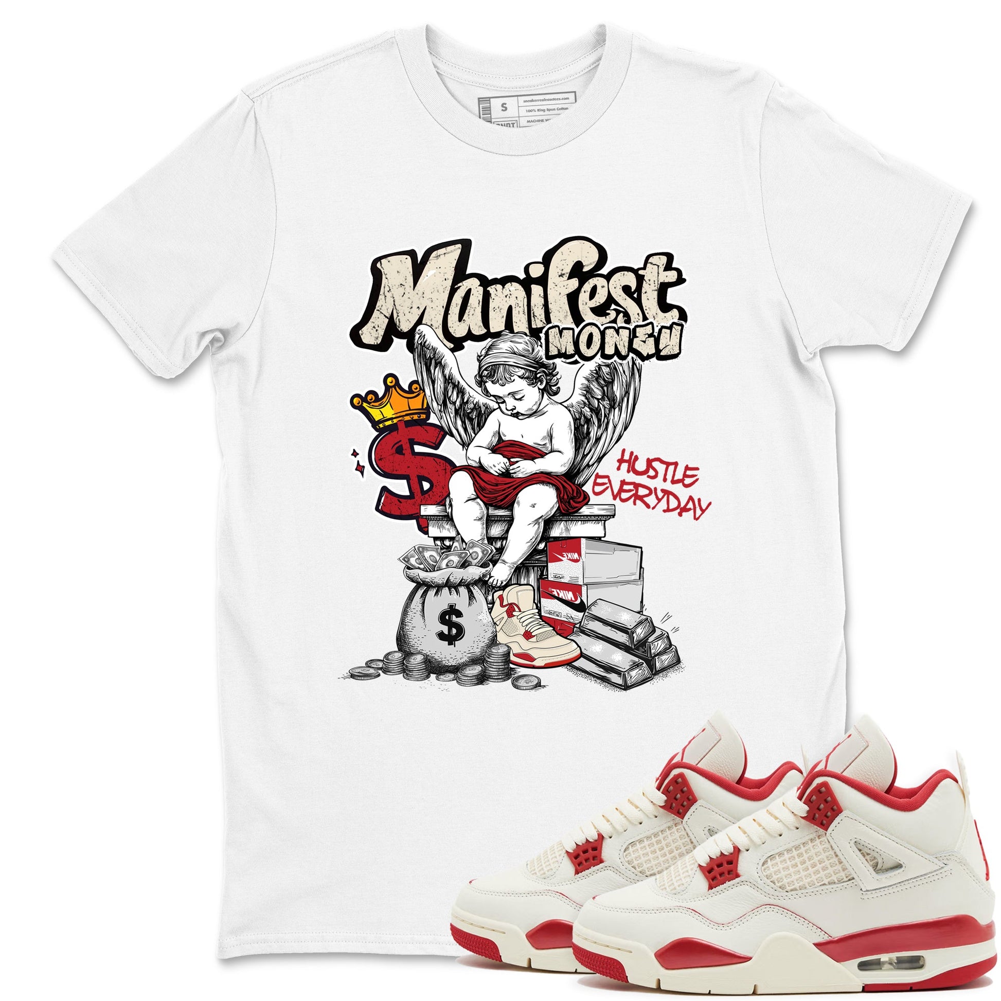 Sneaker match tees – Sneaker Tees To Match Air Jordan 4 Valentines Day Shoes – Manifest Money Tee White 1