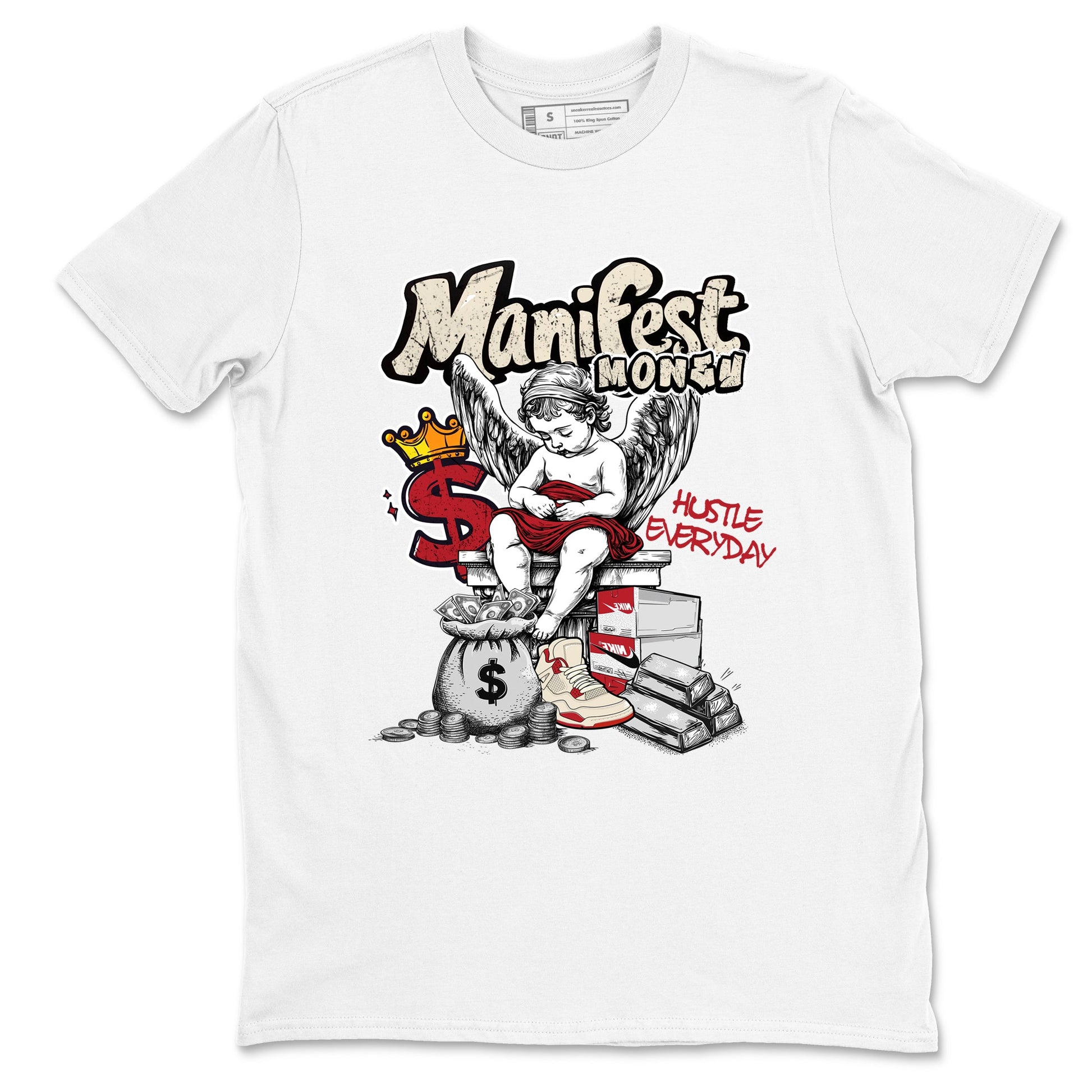 Sneaker match tees – Sneaker Tees To Match Air Jordan 4 Valentines Day Shoes – Manifest Money Tee White 2
