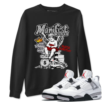 Manifest Money sneaker match t-shirt styled to complete your fit with the Air Jordan 4 White Cement sneakers, shown in Black 1.