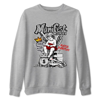 Manifest Money sneaker match t-shirt styled to complete your fit with the Air Jordan 4 White Cement sneakers, shown in Heather Grey 2.