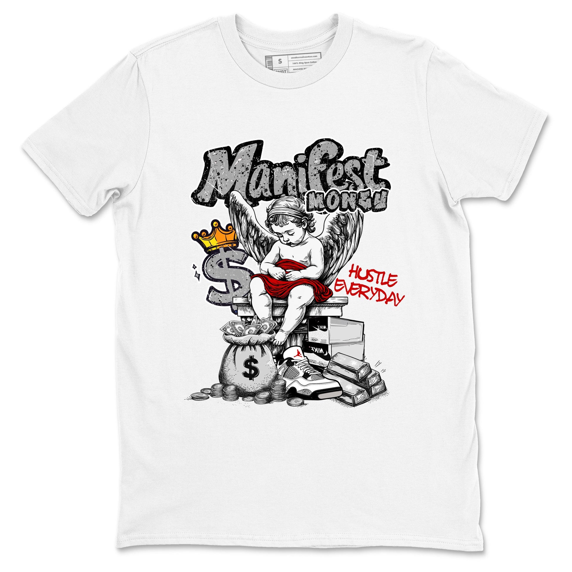 Manifest Money sneaker match t-shirt styled to complete your fit with the Air Jordan 4 White Cement sneakers, shown in White 2.
