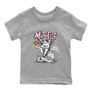 Sneaker match tees – Sneaker Tees To Match Air Jordan 5 Medium Soft Pink Shoes – Manifest Money Kids T-Shirt Heather Grey 2
