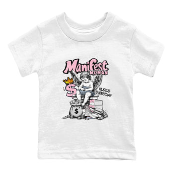 Sneaker match tees – Sneaker Tees To Match Air Jordan 5 Medium Soft Pink Shoes – Manifest Money Kids T-Shirt White 2