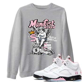 Sneaker match tees – Sneaker Tees To Match Air Jordan 5 Medium Soft Pink Shoes – Manifest Money Tee Heather Grey 1