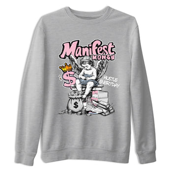 Sneaker match tees – Sneaker Tees To Match Air Jordan 5 Medium Soft Pink Shoes – Manifest Money Tee Heather Grey 2