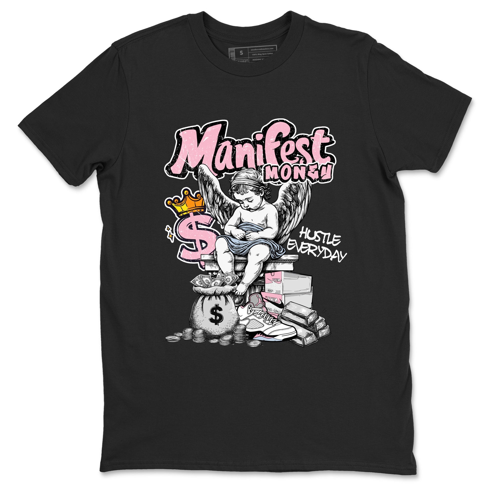 Sneaker match tees – Sneaker Tees To Match Air Jordan 5 Medium Soft Pink Shoes – Manifest Money Tee Black 2