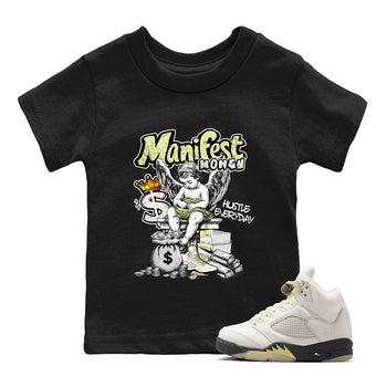 Sneaker match tees – Sneaker Tees To Match Air Jordan 5 Luminous Green Shoes – Manifest Money Kids T-Shirt Black 1
