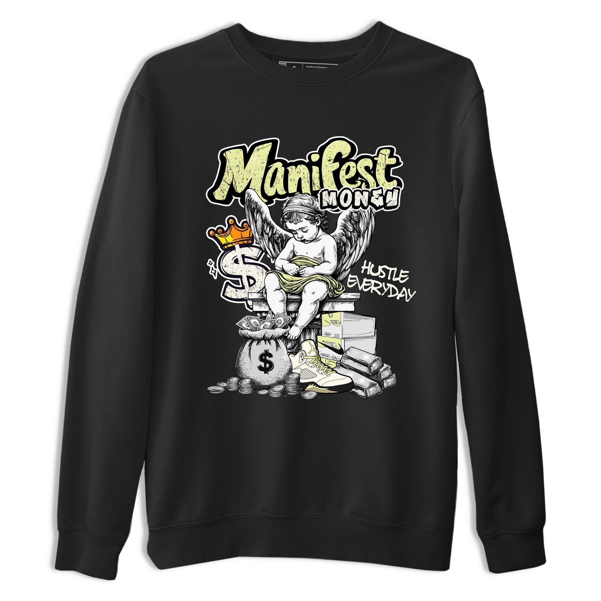 Sneaker match tees – Sneaker Tees To Match Air Jordan 5 Luminous Green Shoes – Manifest Money Tee Black 2