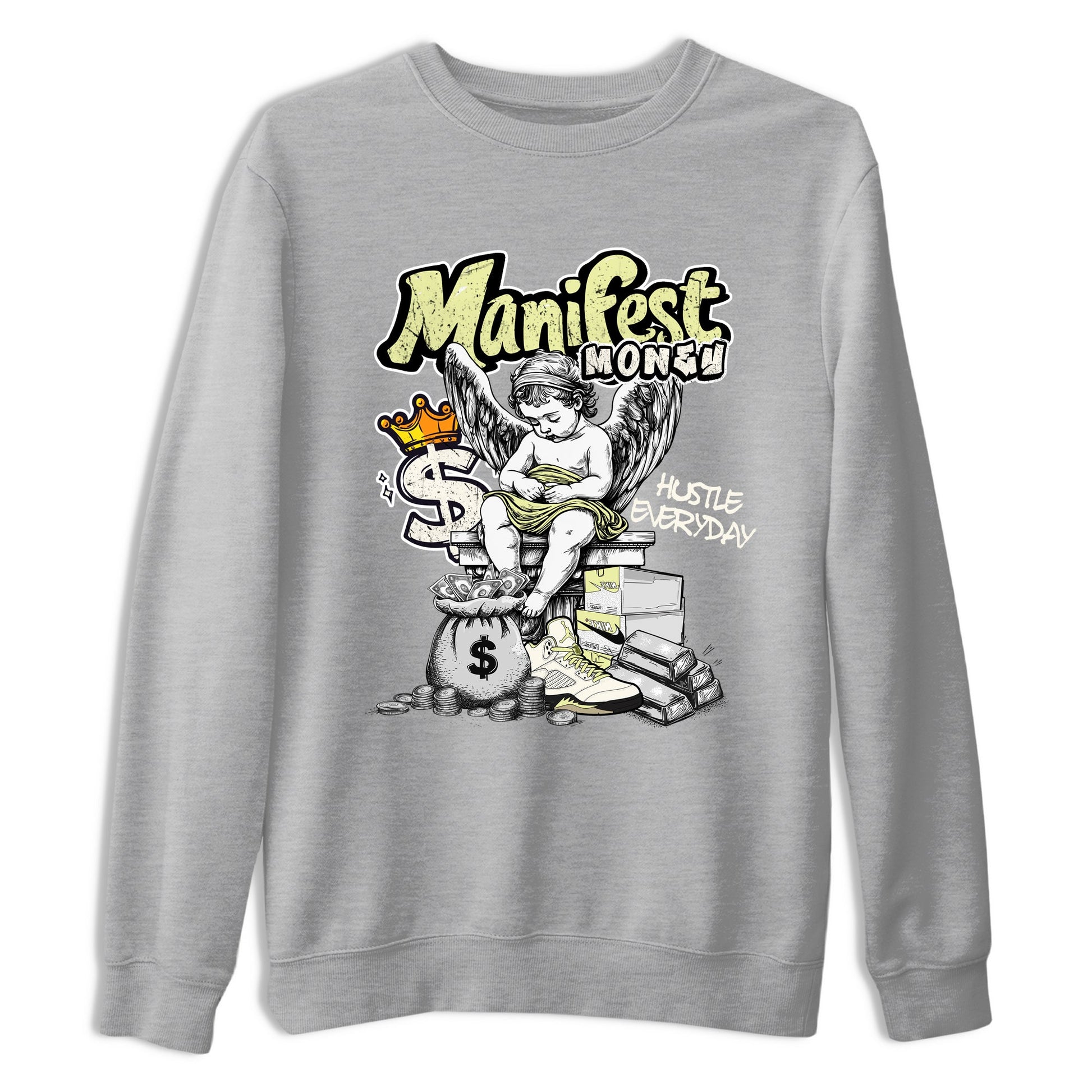 Sneaker match tees – Sneaker Tees To Match Air Jordan 5 Luminous Green Shoes – Manifest Money Tee Heather Grey 2